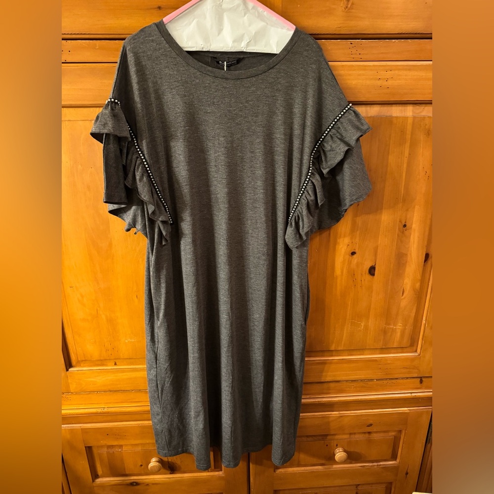 BloomChic Charcoal Ruffle Sleeve Dress